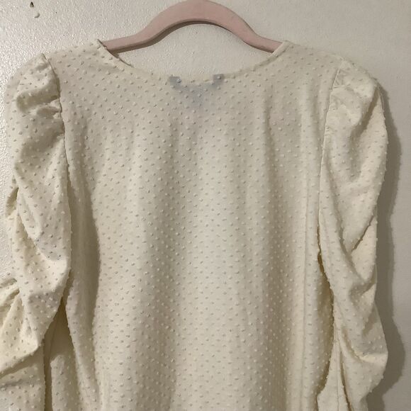 Banana Republic Off White Raised Polka Dot Preppy Minimalist Puff Sleeve Top S - Picture 7 of 8